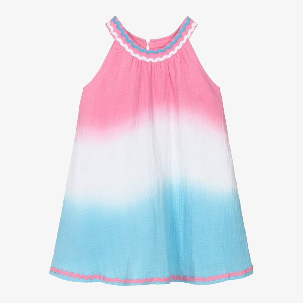 Joyday-Girls Pink to Blue Muslin Dress | Childrensalon Outlet