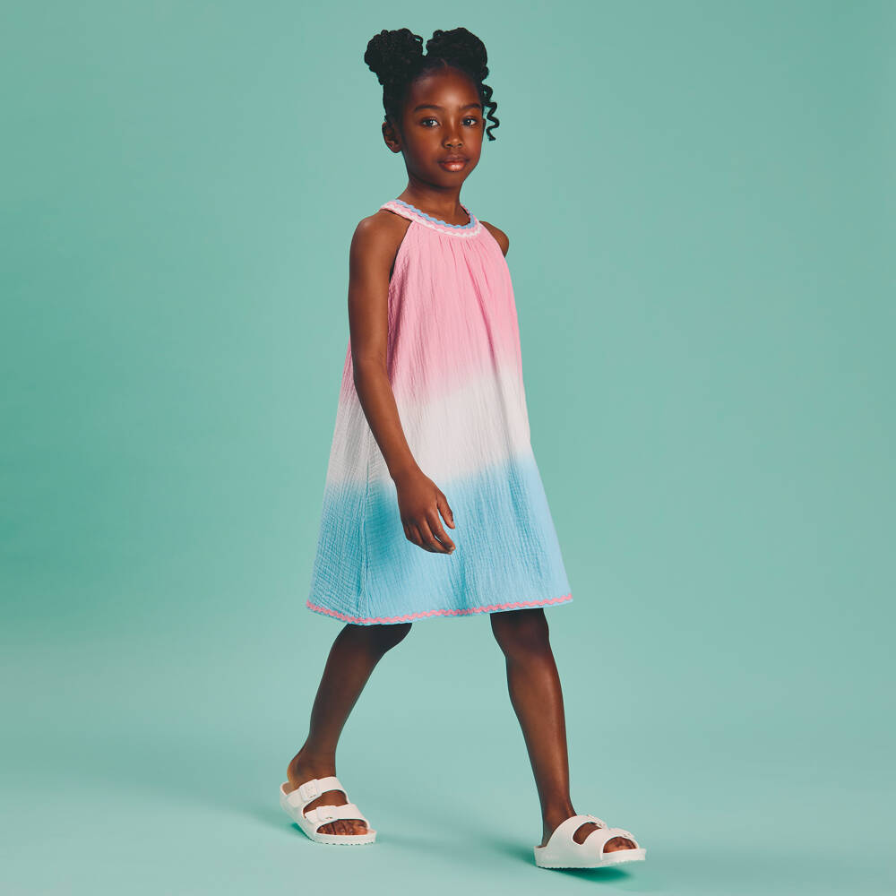 Joyday-Girls Pink to Blue Muslin Dress | Childrensalon Outlet