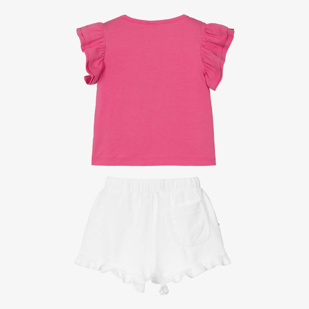 Joyday-Girls Pink & White Cotton Sequin Seashell T-Shirt & Shorts Set | Childrensalon Outlet
