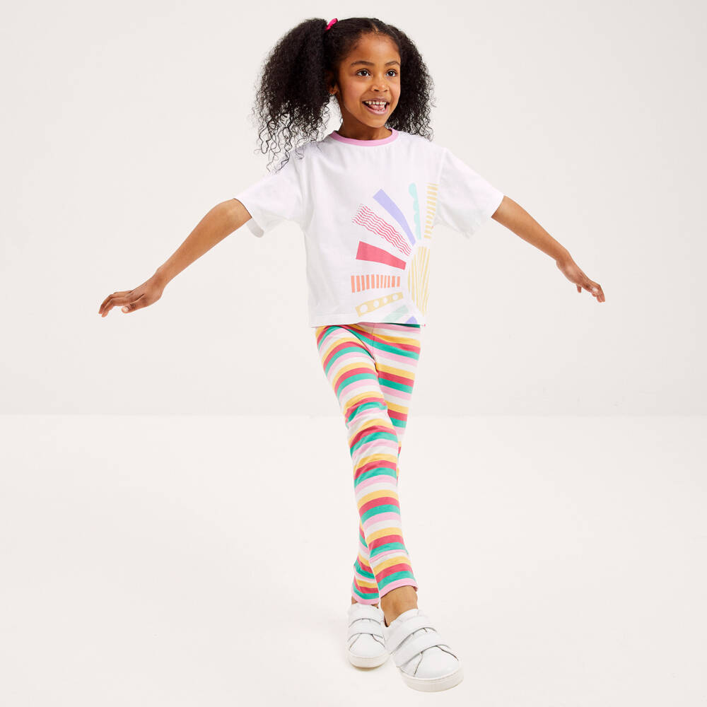 Joyday-تي شيرت بناتي وردي وأبيض "شروق الشمس" | Childrensalon Outlet