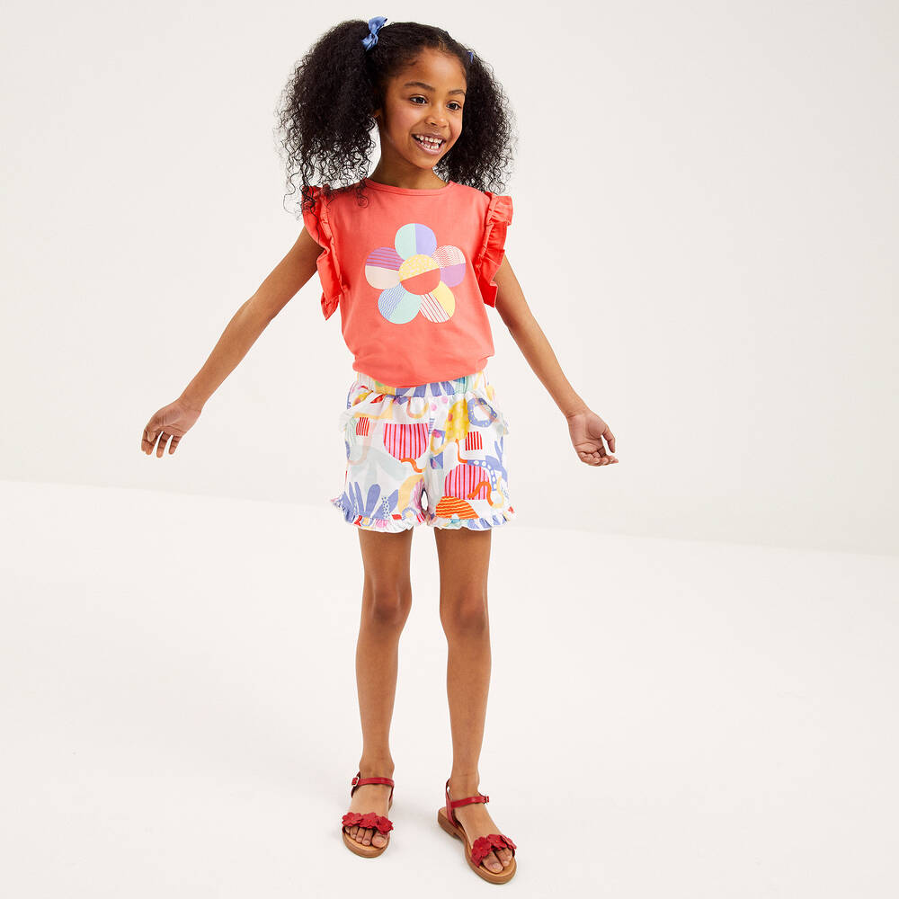 Joyday-Красная хлопковая футболка с рюшами | Childrensalon Outlet