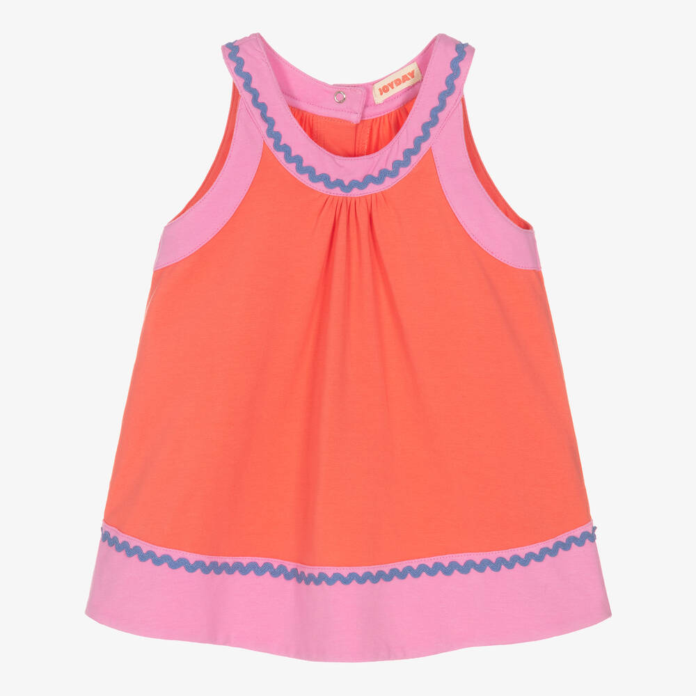 Joyday - Girls Red Cotton Ric Rac Dress | Childrensalon