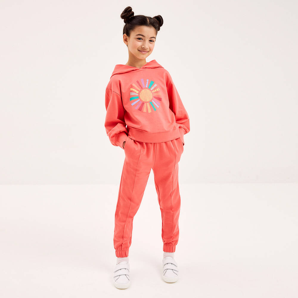 Joyday-بدلة رياضية قطن جيرسي لون أحمر للبنات | Childrensalon Outlet