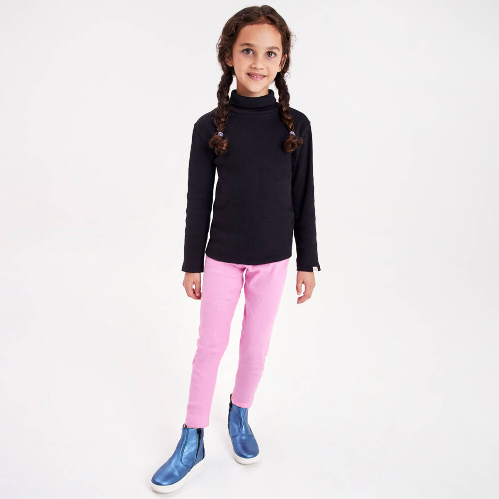 Joyday-Girls Ribbed Black Roll Neck Top | Childrensalon Outlet