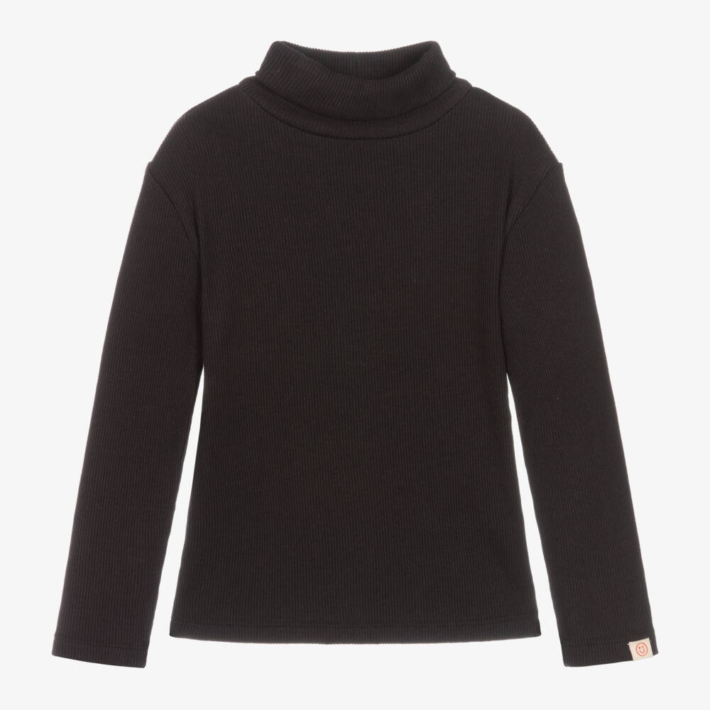 Joyday-Girls Ribbed Black Roll Neck Top | Childrensalon Outlet