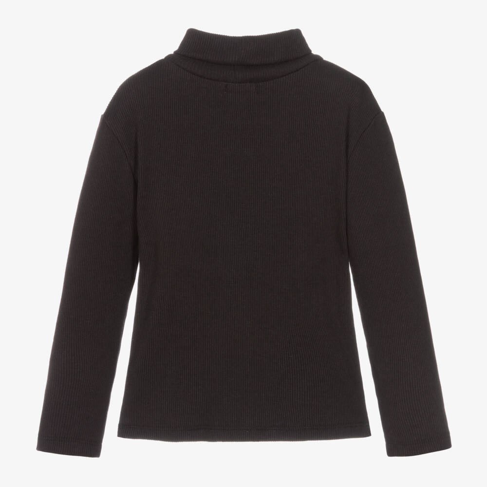 Joyday-Girls Ribbed Black Roll Neck Top | Childrensalon Outlet