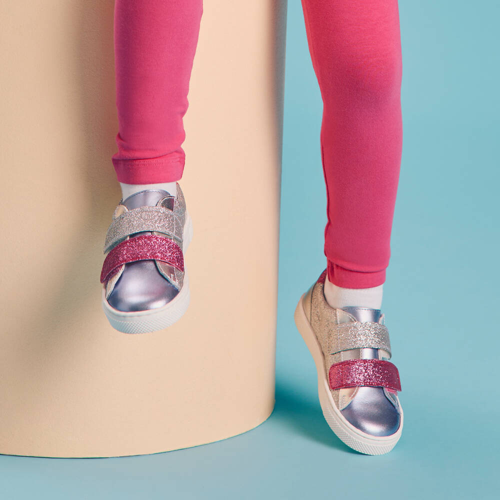 Joyday-Серебристые кожаные кроссовки с блестками для девочек | Childrensalon Outlet