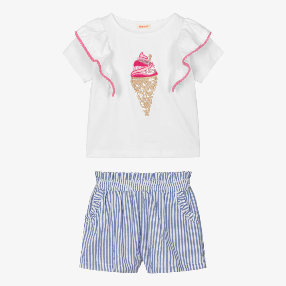 Joyday-Комплект шорты из полосатого сикерса для девочек | Childrensalon Outlet