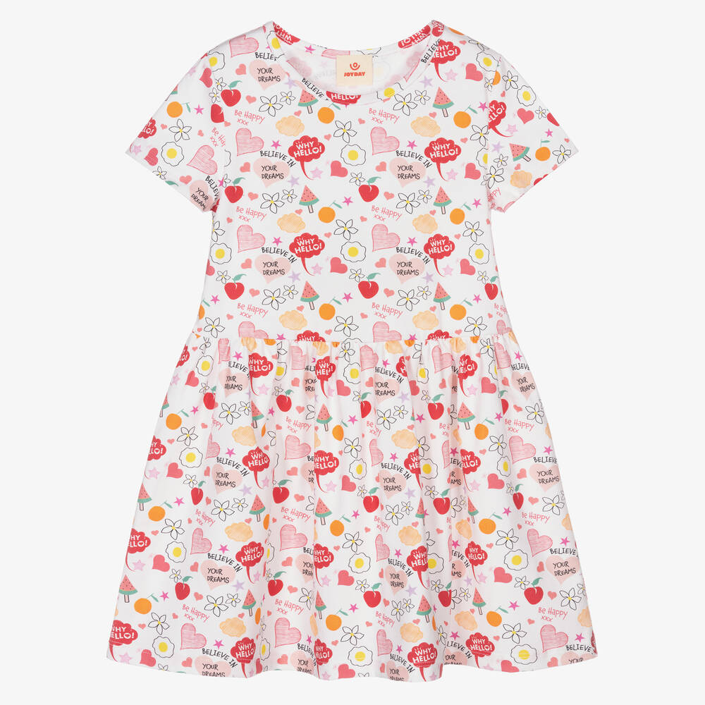 Joyday - Girls White Cotton Doodle Dress | Childrensalon