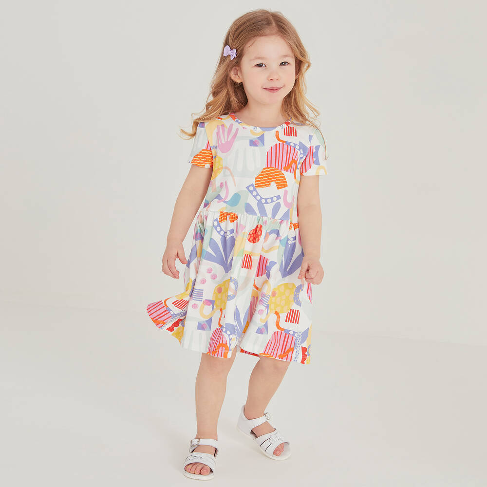 Joyday-فستان قطن جيرسي لون أبيض وزهري | Childrensalon Outlet