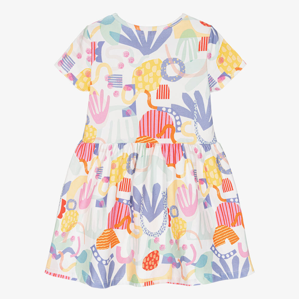 Joyday-فستان قطن جيرسي لون أبيض وزهري | Childrensalon Outlet