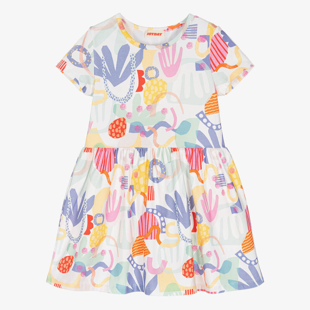 Joyday - فستان قطن جيرسي لون أبيض وزهري | Childrensalon