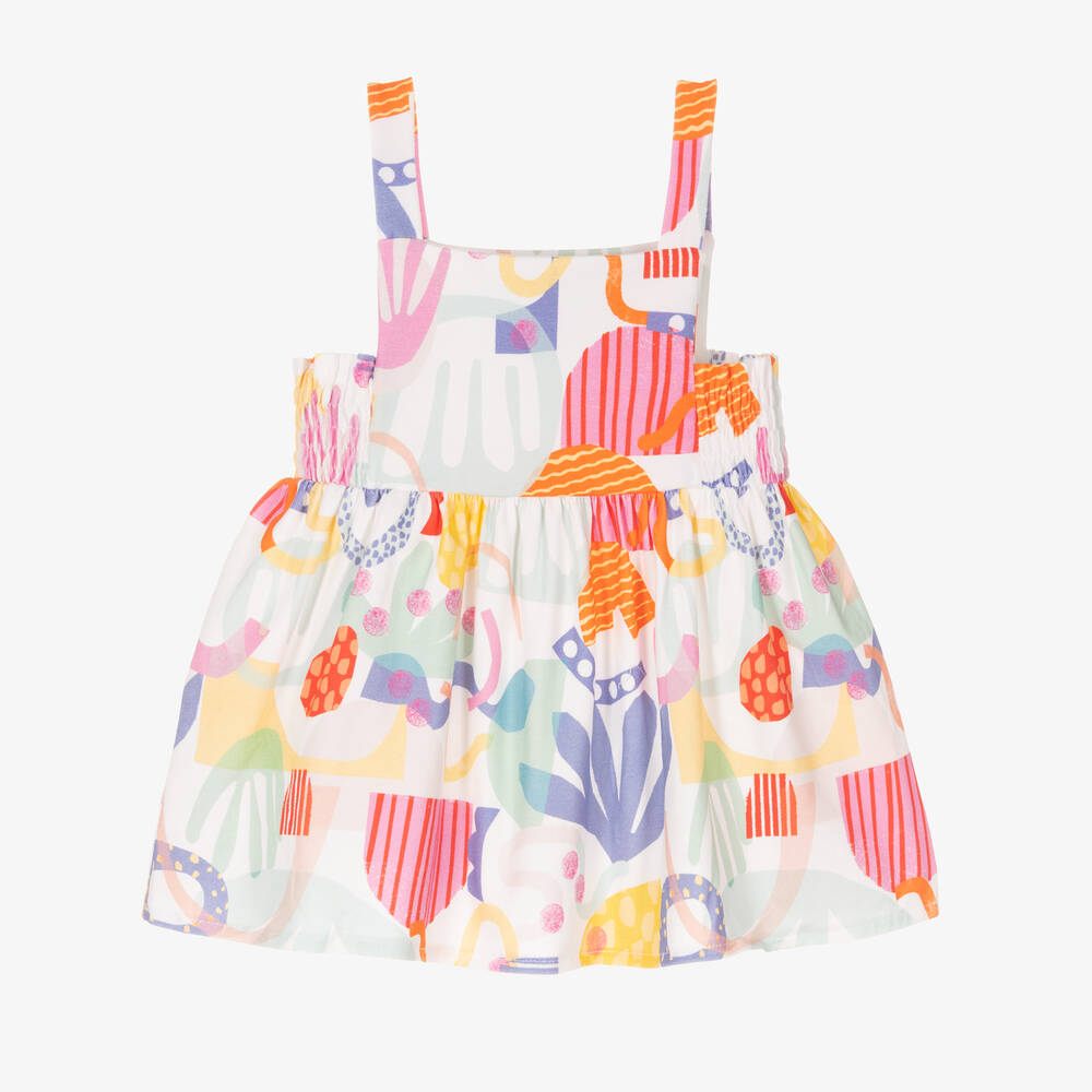 Joyday - Robe blanche et rose en coton fille | Childrensalon