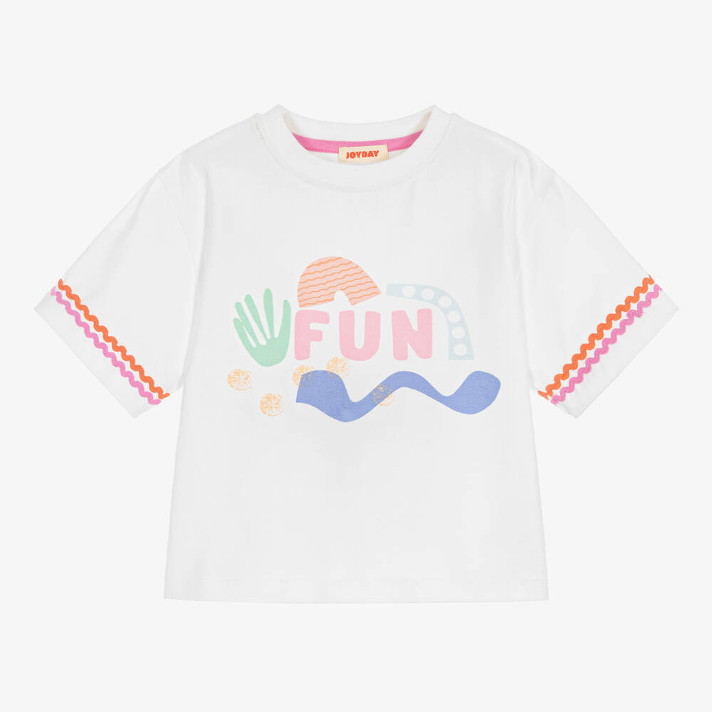 Joyday - T-shirt blanc et rose en coton Fun | Childrensalon