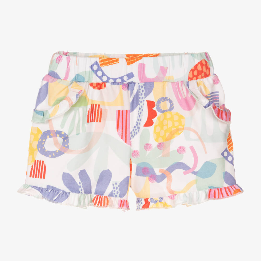 Joyday-Girls White & Pink Cotton Shorts | Childrensalon Outlet