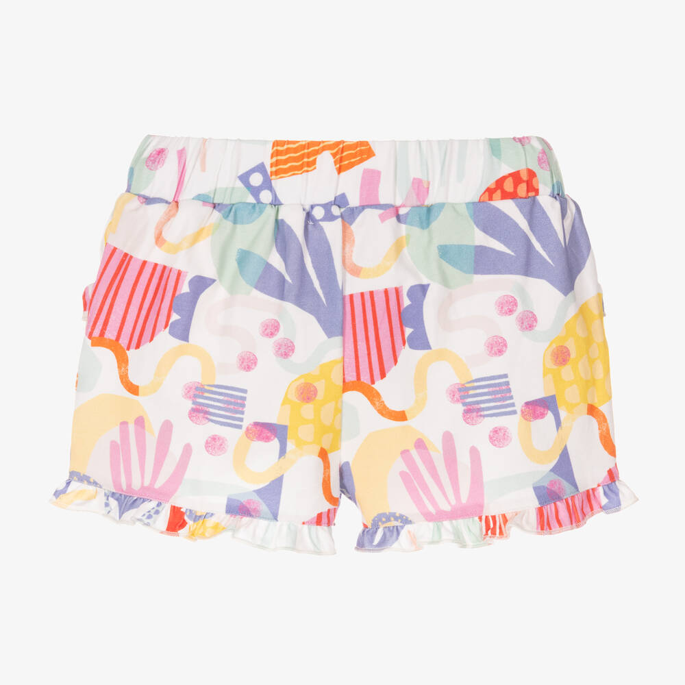 جويداي-شورت قطن جيرسي لون أبيض وزهري للبنات | Childrensalon Outlet