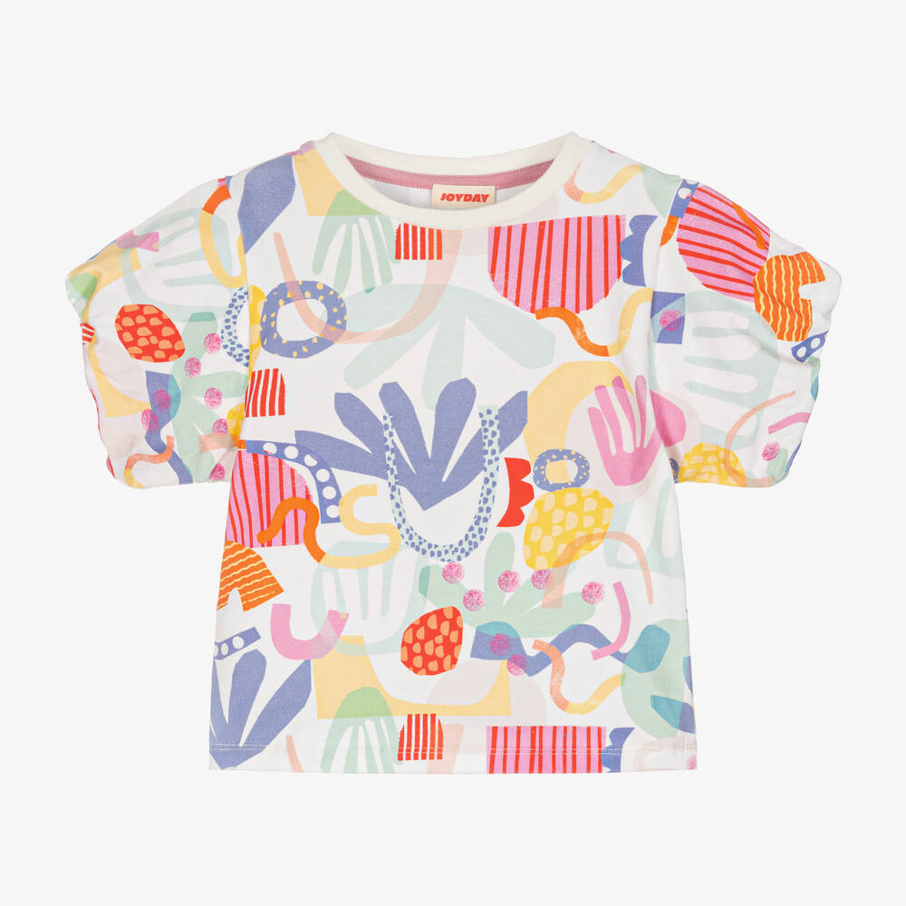 Joyday - T-shirt blanc et rose en coton | Childrensalon