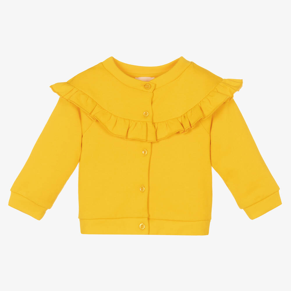 Joyday-Girls Yellow Cotton Ruffle Cardigan | Childrensalon Outlet
