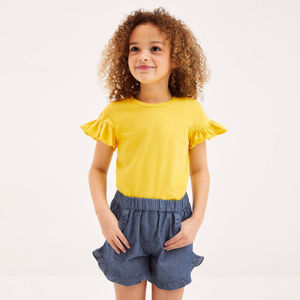 Joyday-Girls Yellow Cotton T-Shirt | Childrensalon Outlet