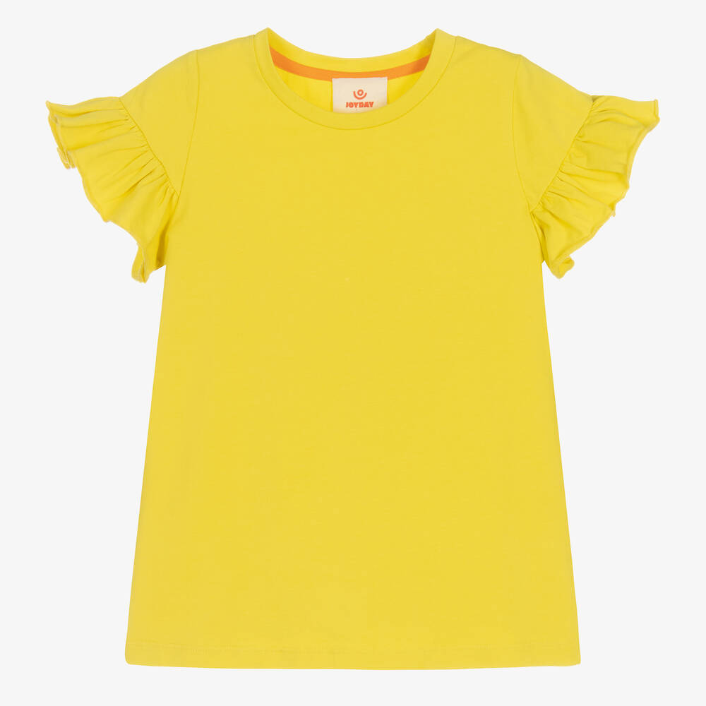 Joyday-Girls Yellow Cotton T-Shirt | Childrensalon Outlet