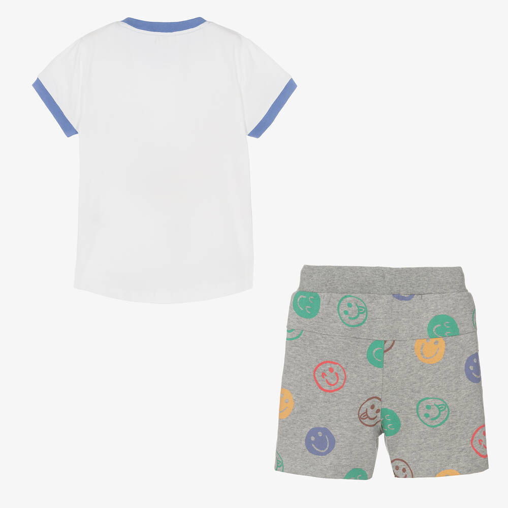 Joyday-Grey Marl Cotton Happy Faces Shorts Set | Childrensalon Outlet