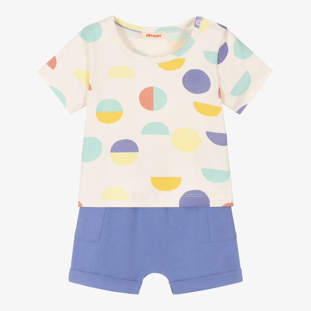 Joyday - Ivory & Blue Cotton Circles Shorts Set | Childrensalon