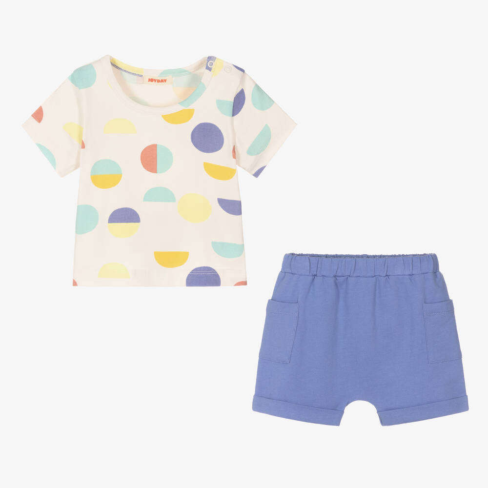 Joyday-Кремовый хлопковый топ с кругами и синие шорты | Childrensalon Outlet
