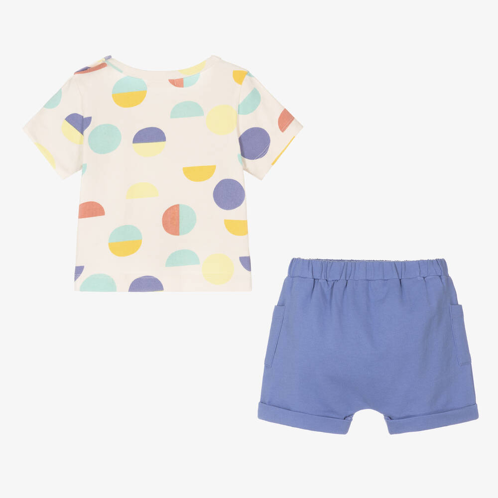 Joyday-Кремовый хлопковый топ с кругами и синие шорты | Childrensalon Outlet