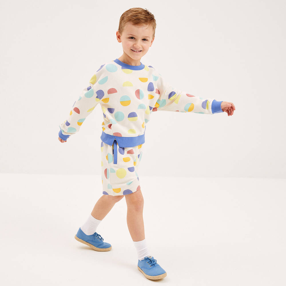 Joyday-Кремово-голубой топ и шорты из хлопка с кругами | Childrensalon Outlet