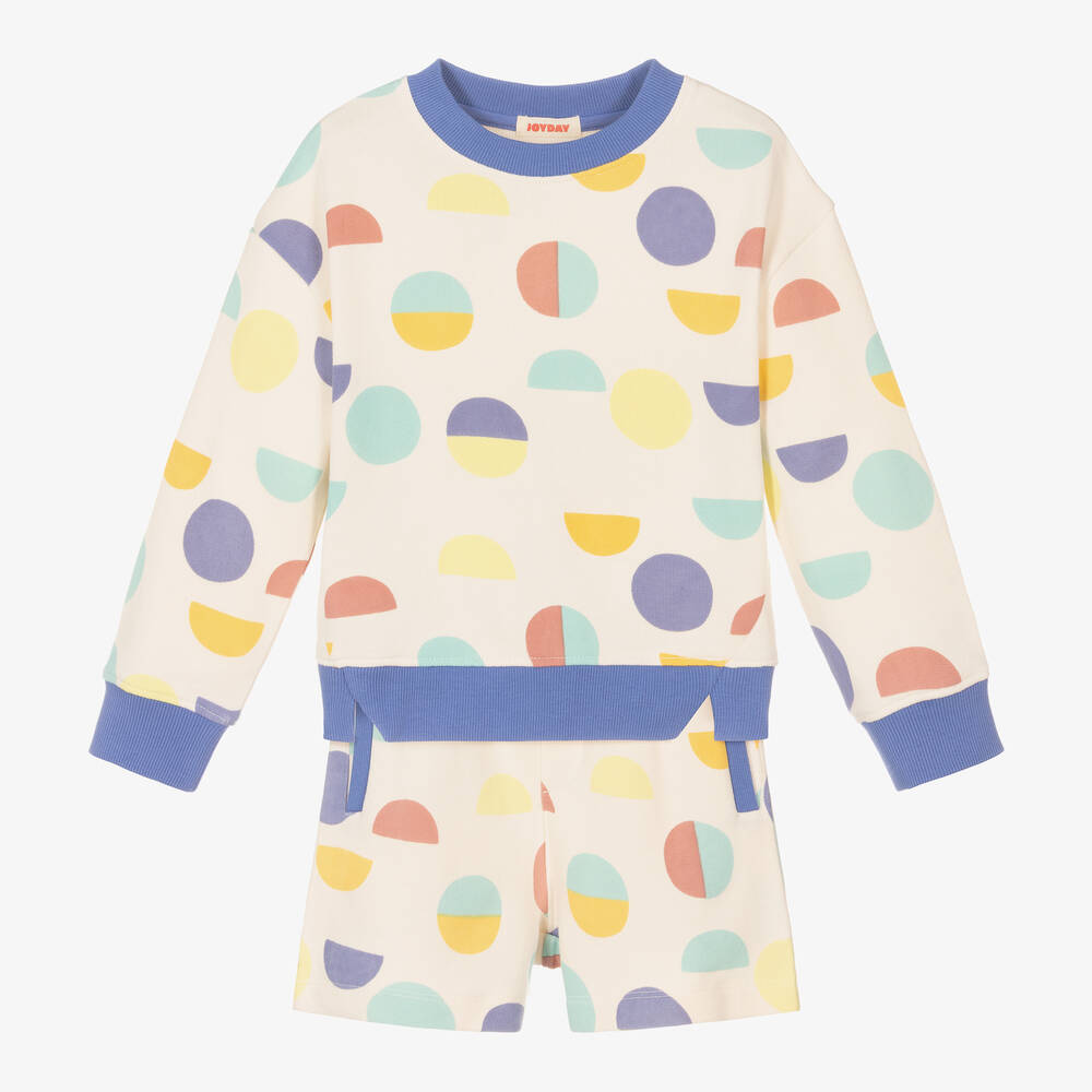 Joyday - Ensemble short en coton ivoire et bleu à cercles | Childrensalon