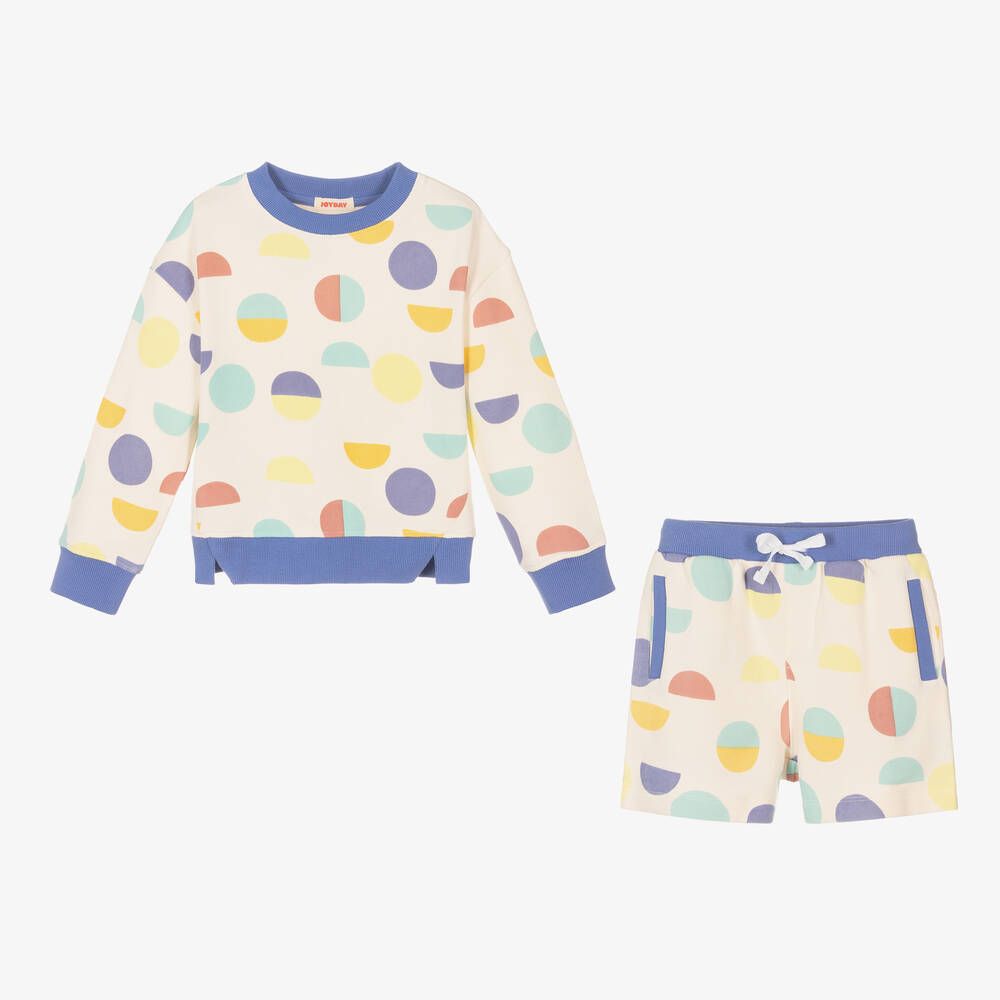 Joyday-Кремово-голубой топ и шорты из хлопка с кругами | Childrensalon Outlet