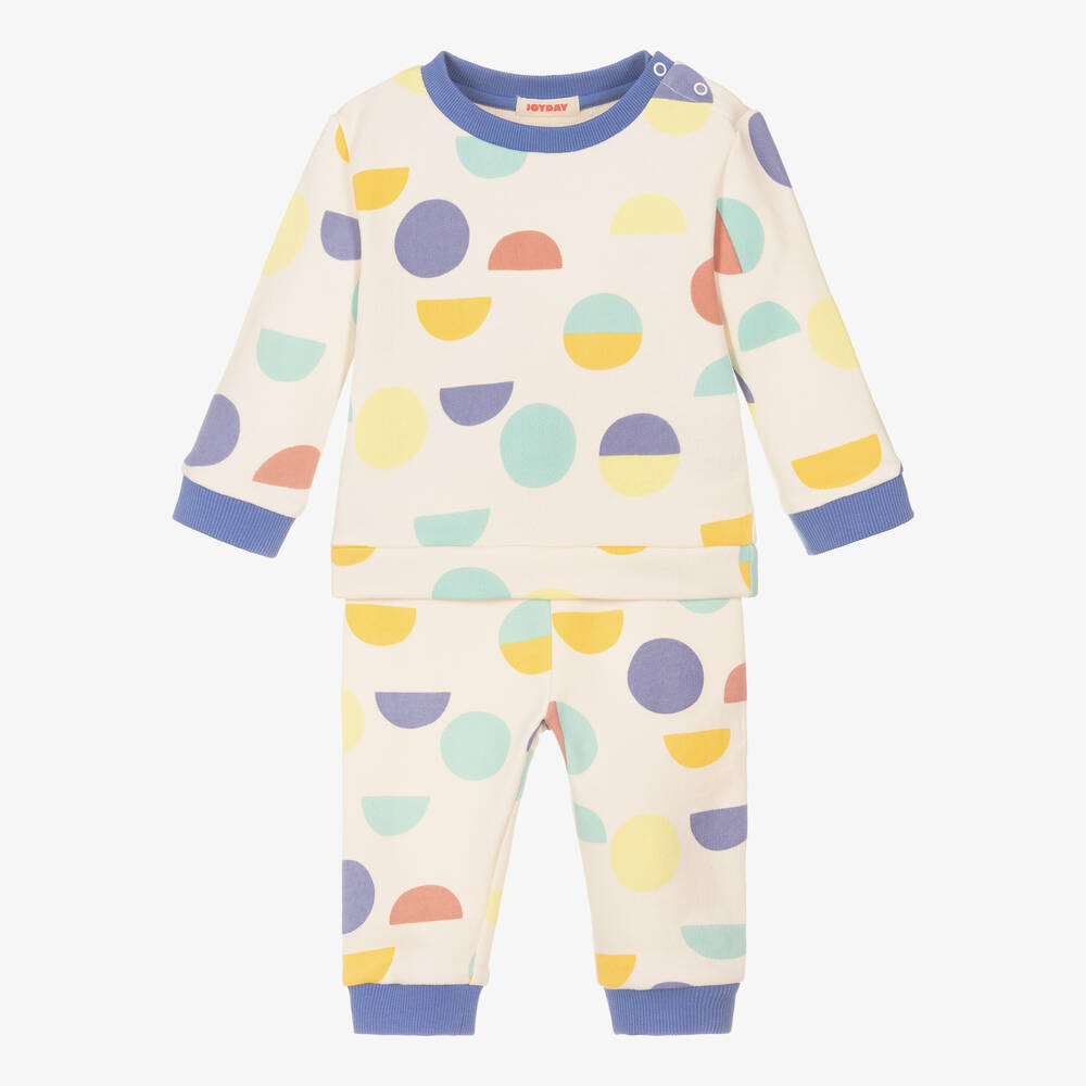 Joyday - Ivory & Blue Cotton Circles Tracksuit | Childrensalon