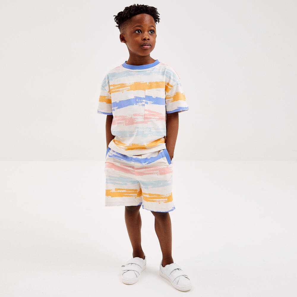 Joyday-طقم شورت قطن جيرسي مقلم لون عاجي للأطفال | Childrensalon Outlet