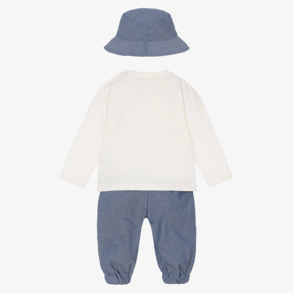 جويداي-طقم بنطلون أطفال ولادي قطن شامبري أزرق وعاجي | Childrensalon Outlet