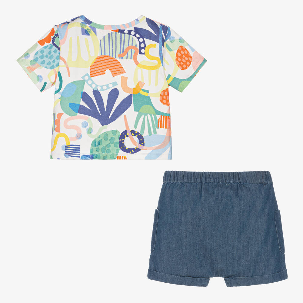 جويداي-طقم شورت أطفال ولادي قطن لون أبيض وأزرق | Childrensalon Outlet