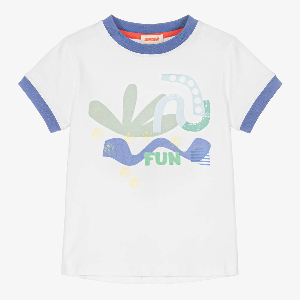Joyday - T-shirt bleu et blanc en coton fun | Childrensalon