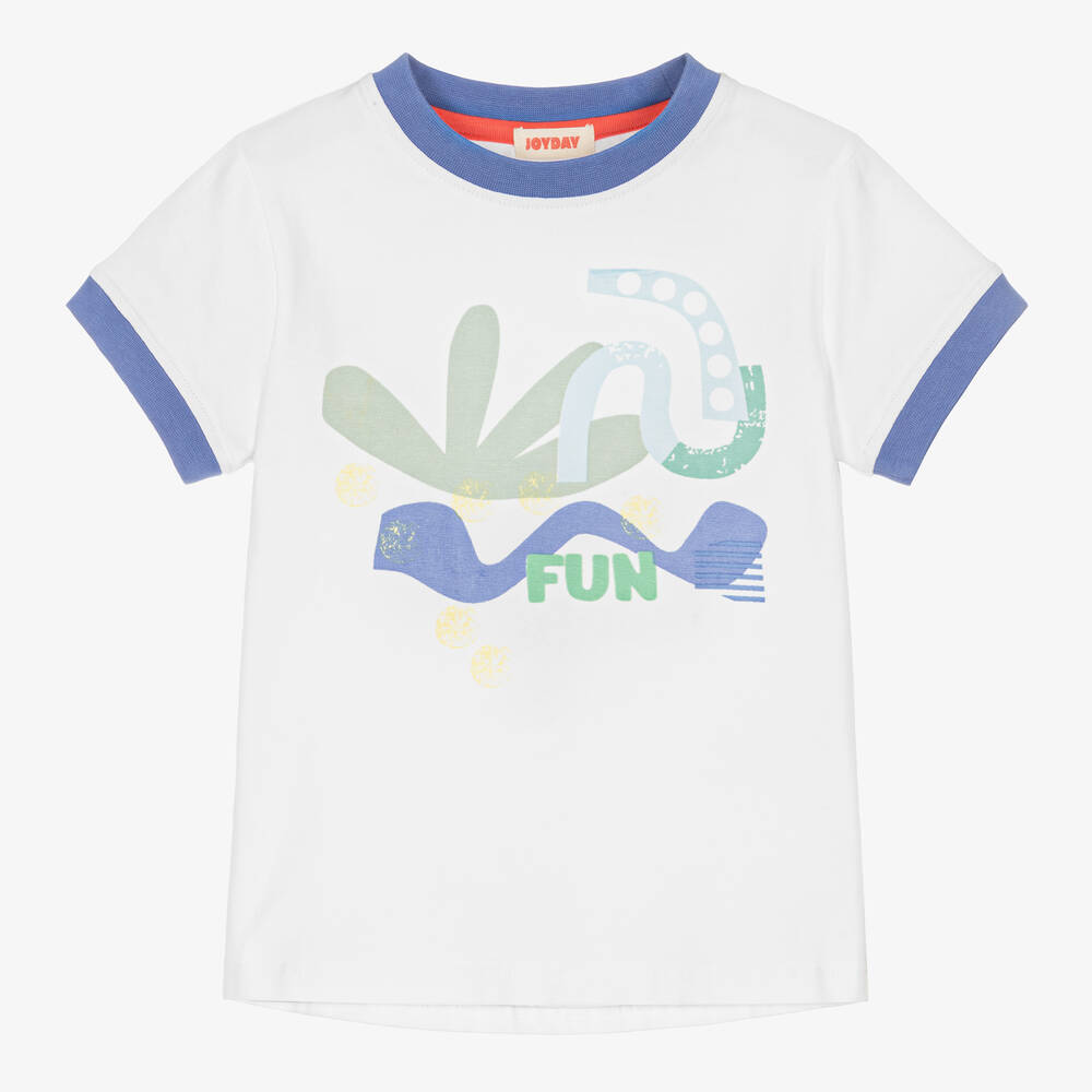 Joyday-White & Blue Cotton Fun T-Shirt | Childrensalon Outlet
