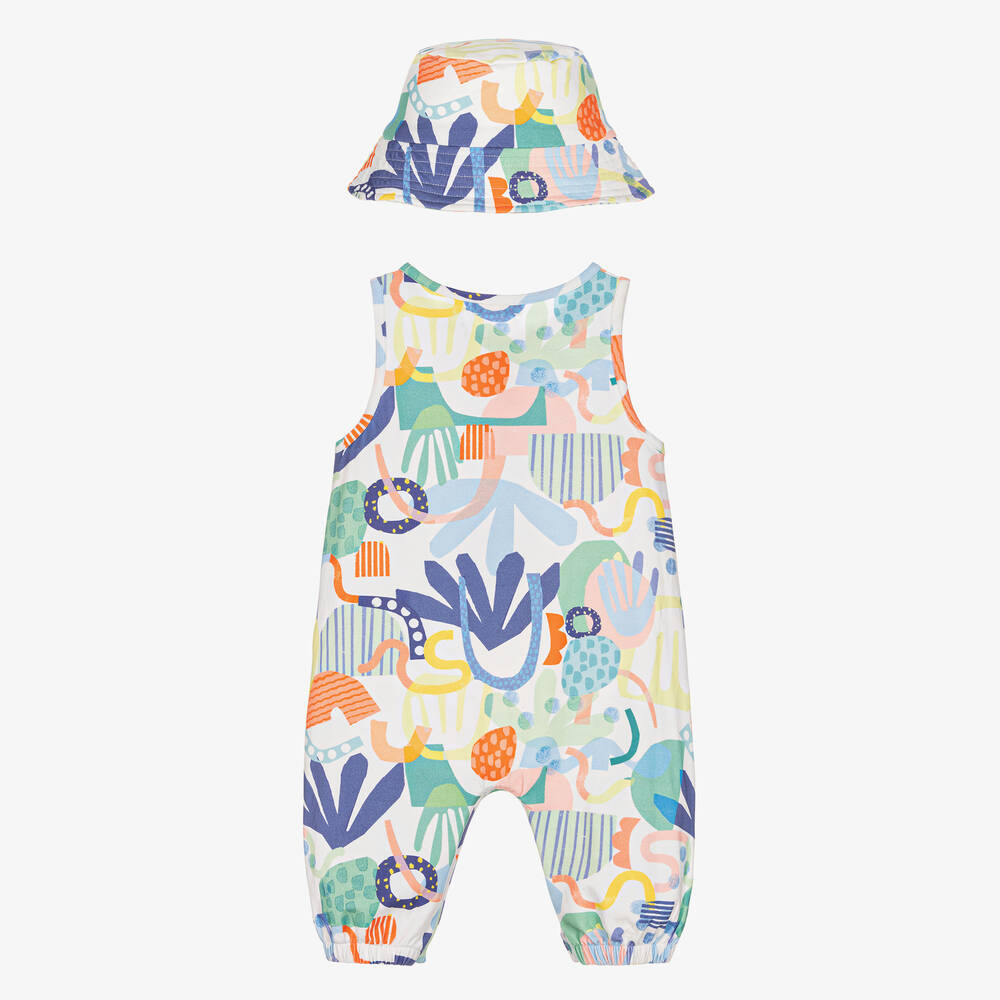 Joyday-Бело-голубой ромпер и шапочка из хлопка | Childrensalon Outlet