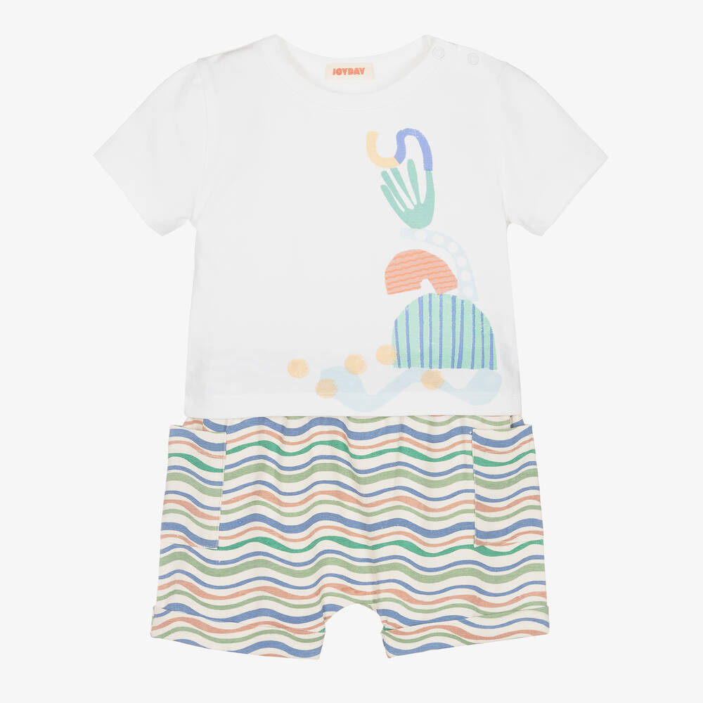 Joyday - Ensemble short en coton blanc et bleu | Childrensalon