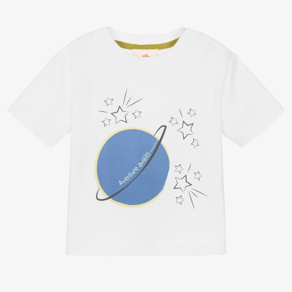 Joyday - White Cotton Planet & Stars Baby T-Shirt | Childrensalon