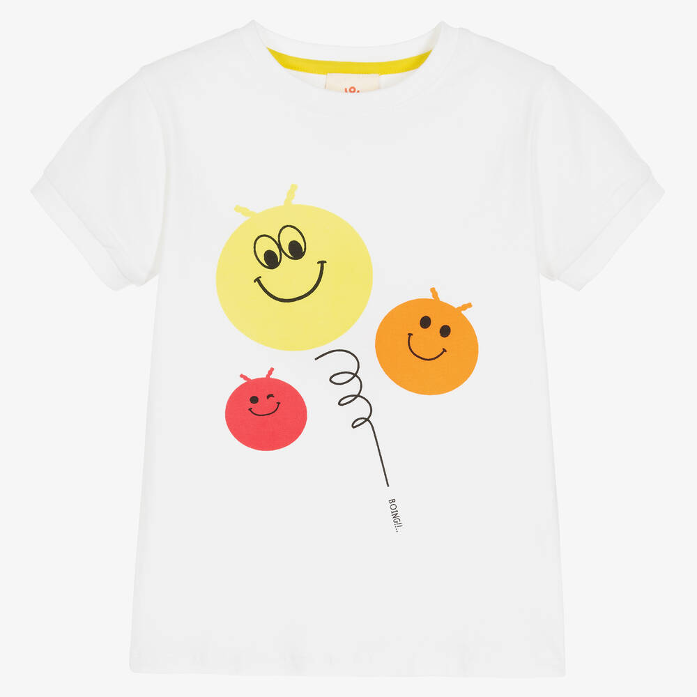 Joyday-White Smiling Faces Cotton T-Shirt | Childrensalon Outlet