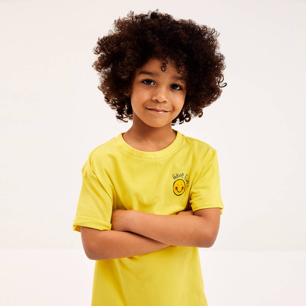 Joyday-Yellow Cotton Happy Face T-Shirt | Childrensalon Outlet