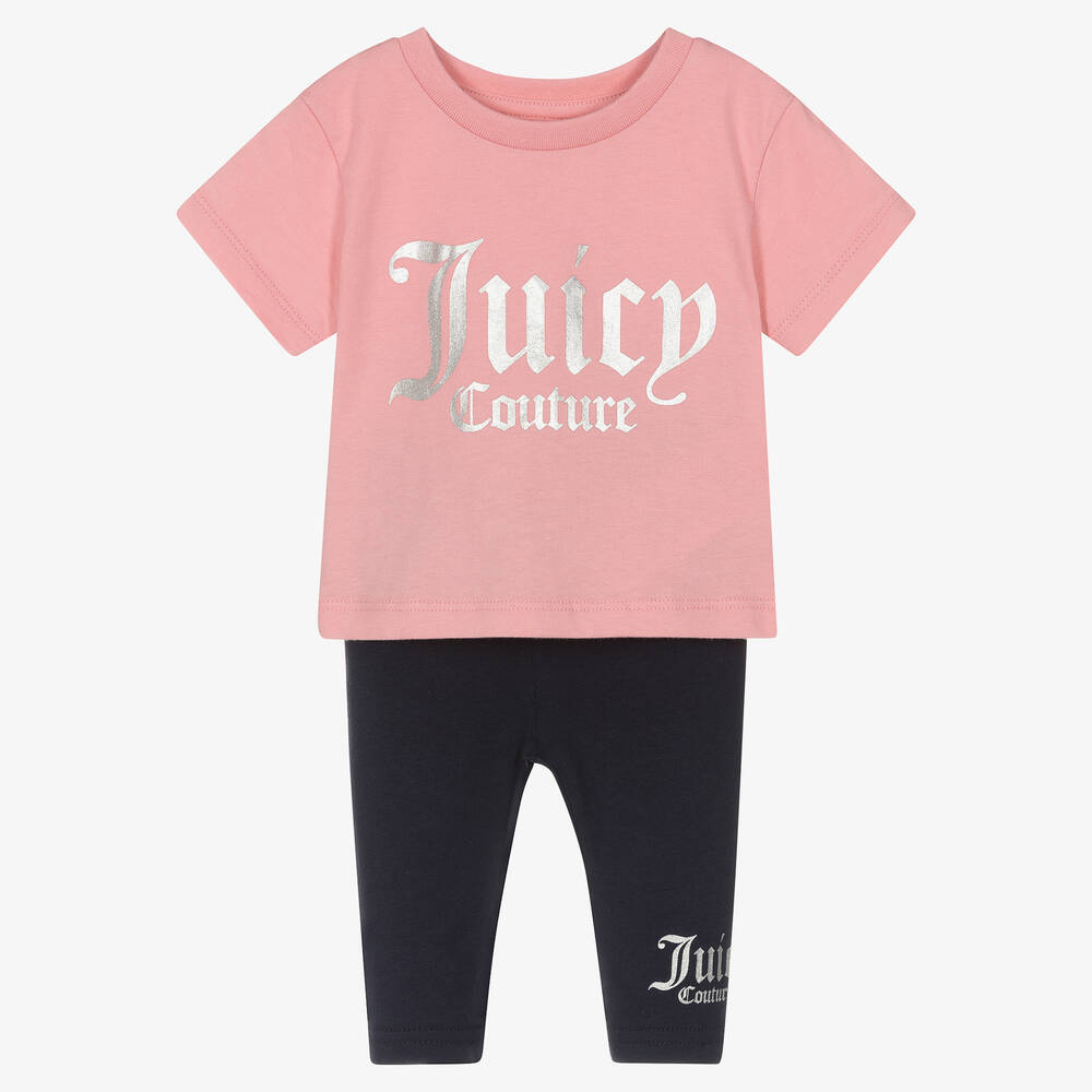 Juicy Couture - Baby Girls Pink & Blue Cotton Leggings Set | Childrensalon