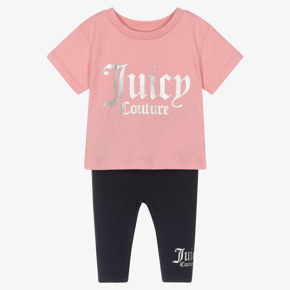 Juicy Couture - Baby Girls Pink & Blue Cotton Leggings Set