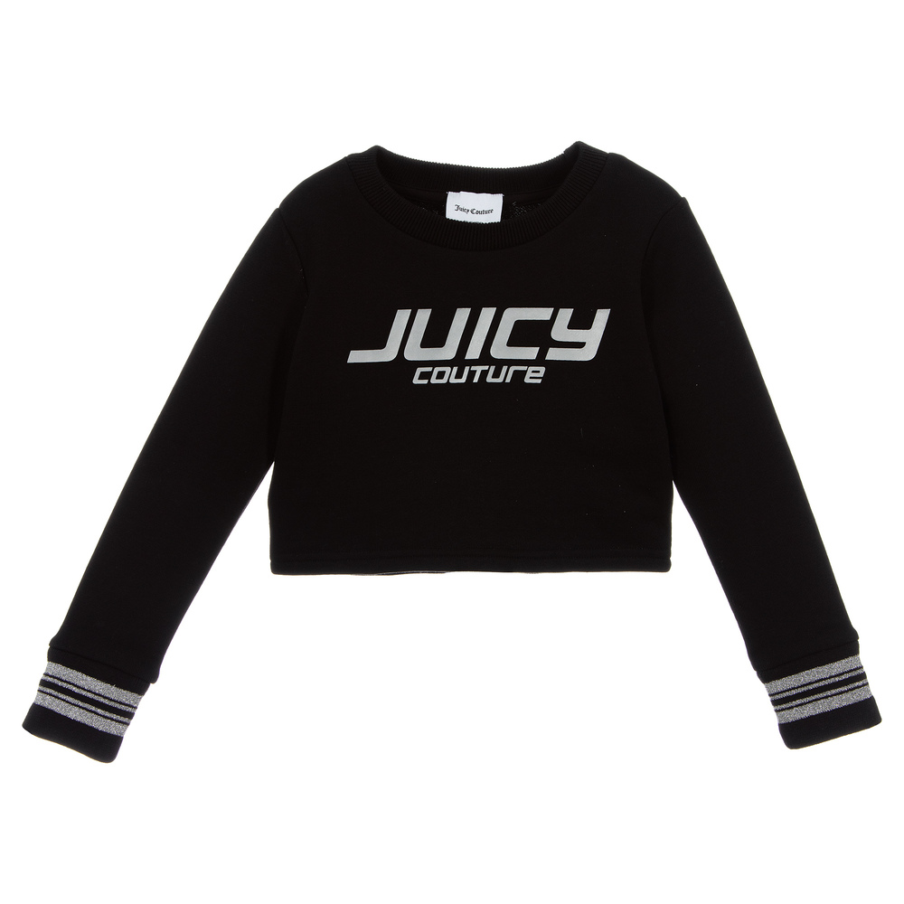 Juicy Couture - سويتشيرت قصير قطن جيرسي لون أسود وفضّي للبنات | Childrensalon