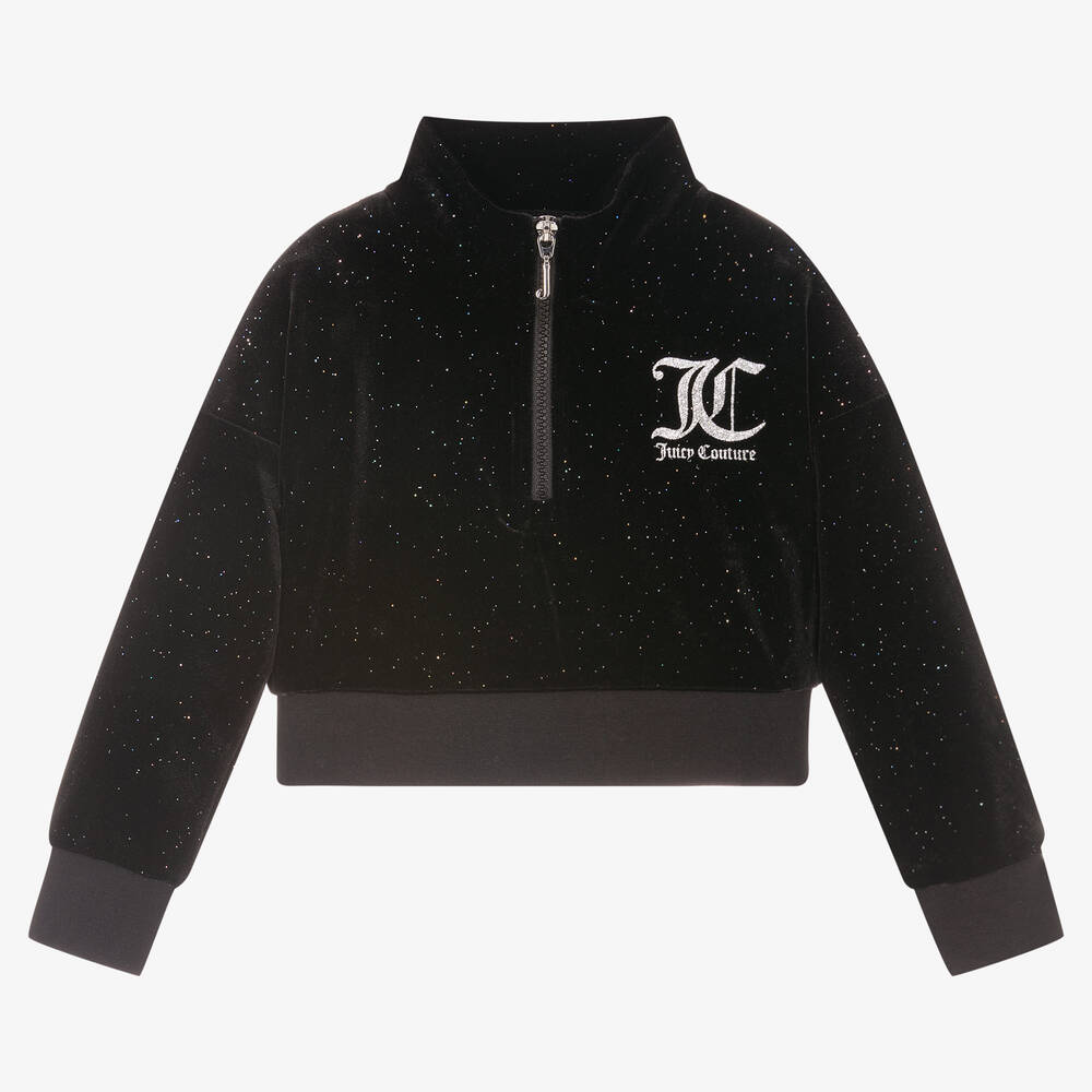 Juicy Couture - Black Glitter Logo Velour Top | Childrensalon