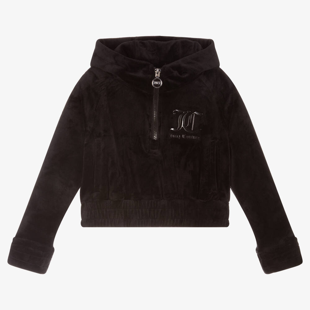 Black Logo Velour Hoodie