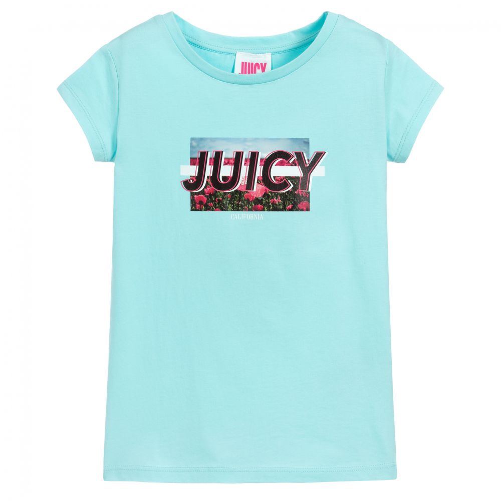 Juicy Couture - تيشيرت قطن لون أزرق وأسود للبنات | Childrensalon