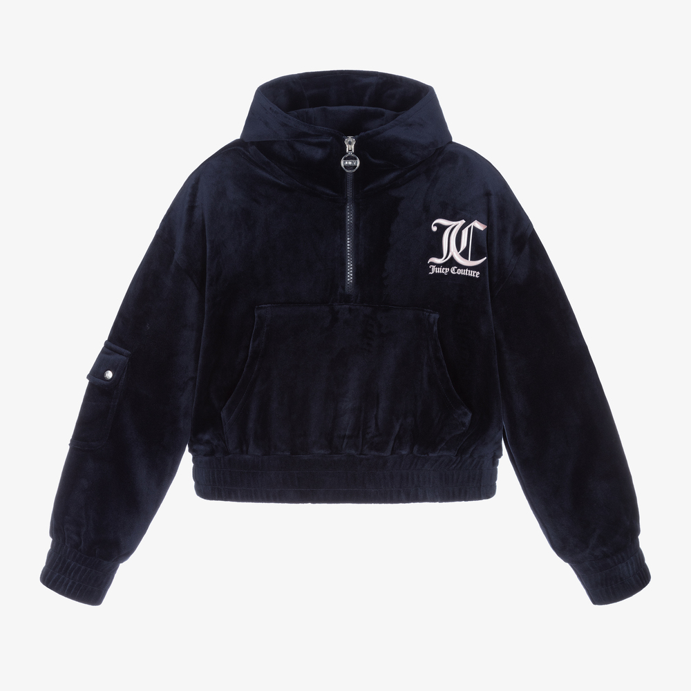 Juicy Couture - Sweat à capuche bleu en velours | Childrensalon