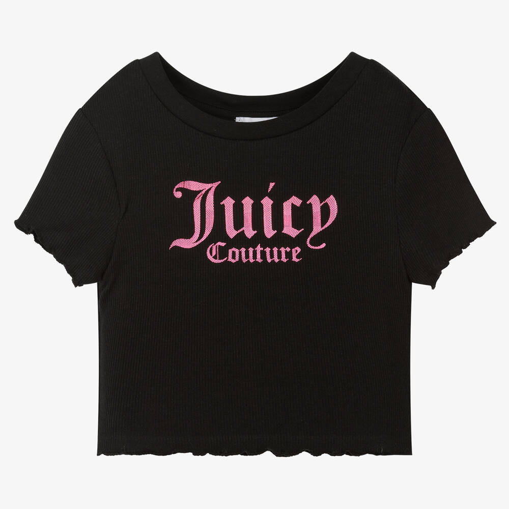 Juicy Couture - Girls Black Cotton Logo T-Shirt | Childrensalon